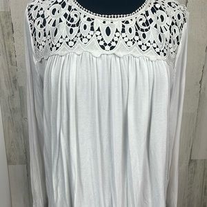 Philosophy White/Crochet Loose Fit Long Sleeve Top XL
